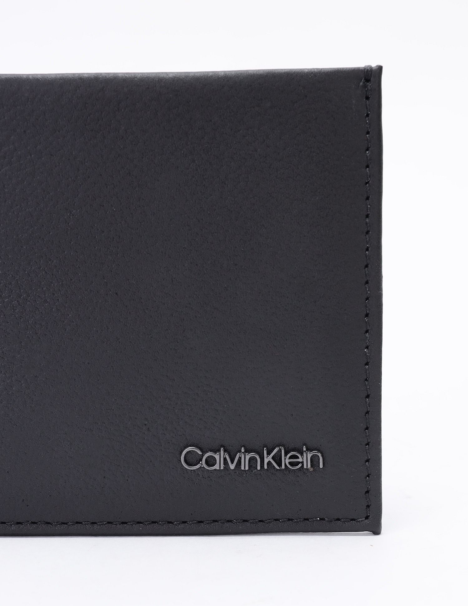 Calvin Klein Solid Black Leather Bi-Fold Wallet
