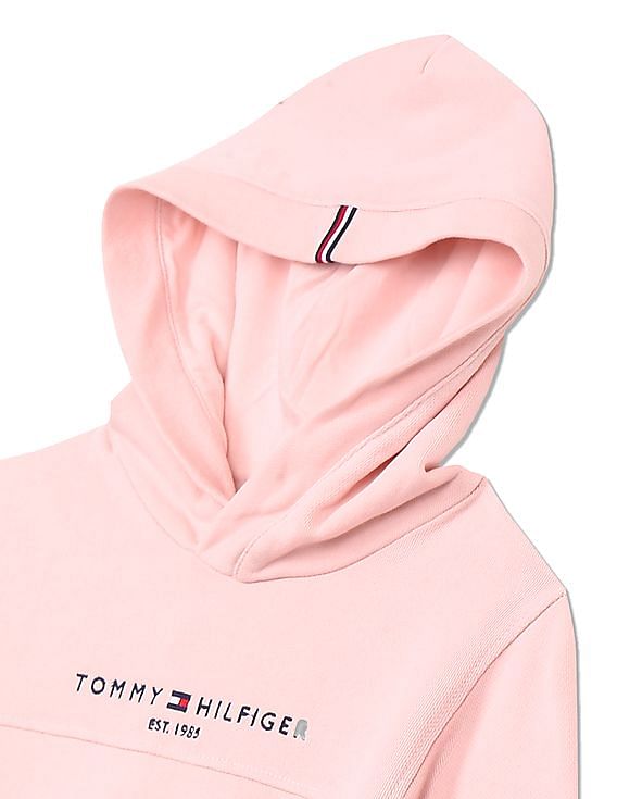 Tommy Hilfiger Kids Girls Pink Embroidered Logo Hooded Sweater Dress