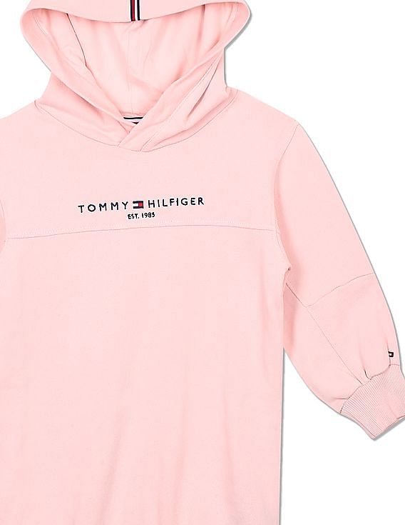 Tommy Hilfiger Kids Girls Pink Embroidered Logo Hooded Sweater Dress