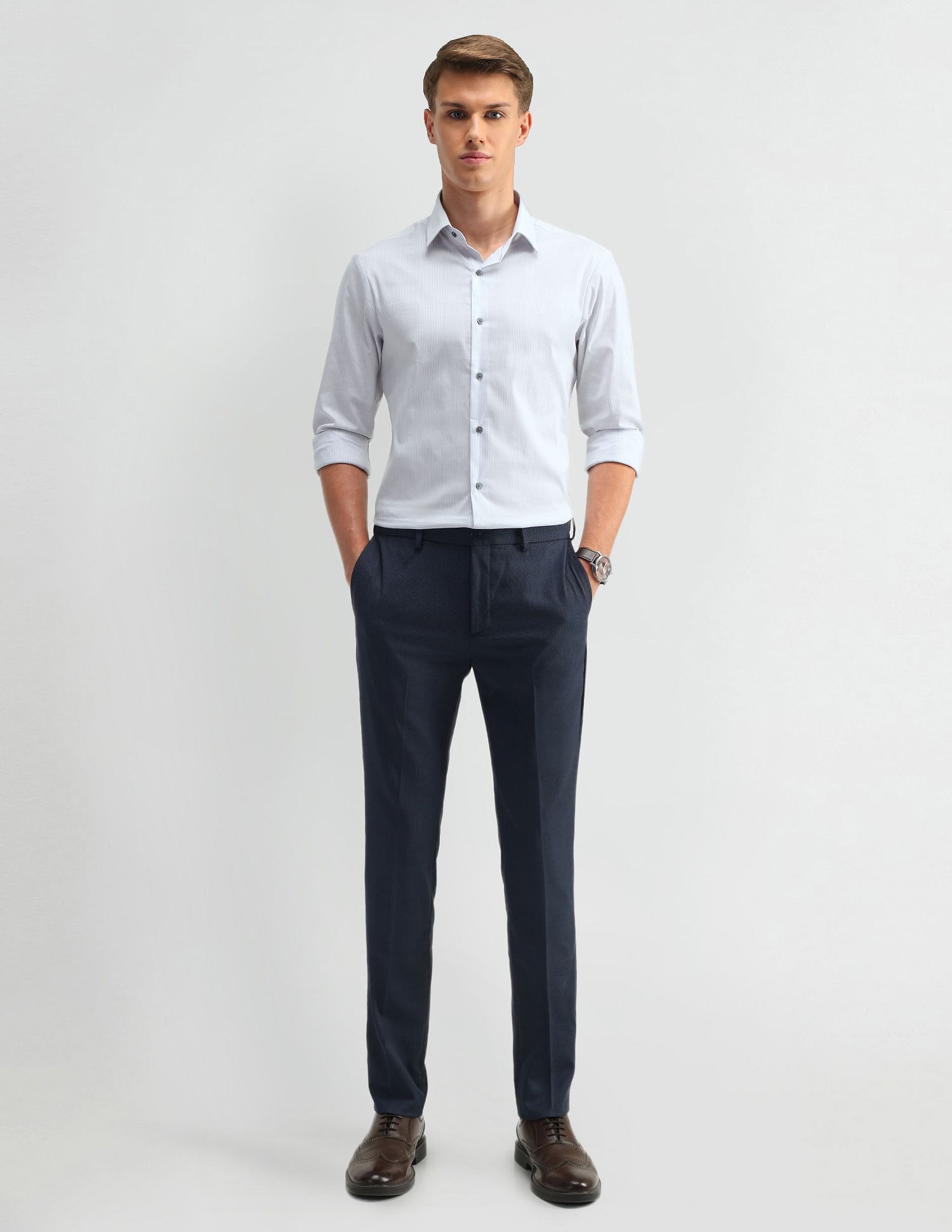 Arrow Newyork Manhattan Slim Fit Pinstriped Shirt