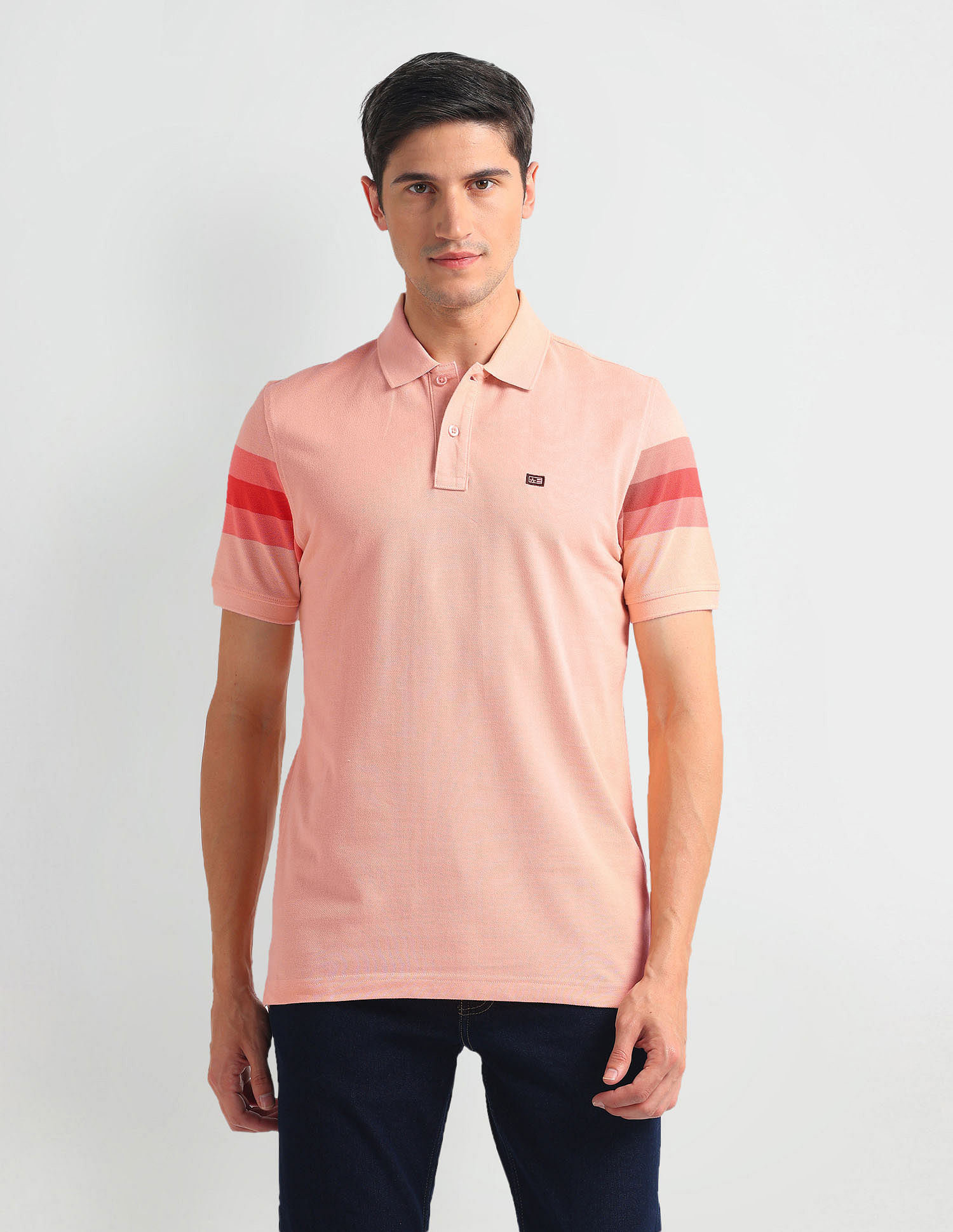 Arrow Sports Striped Sleeve Solid Polo Shirt