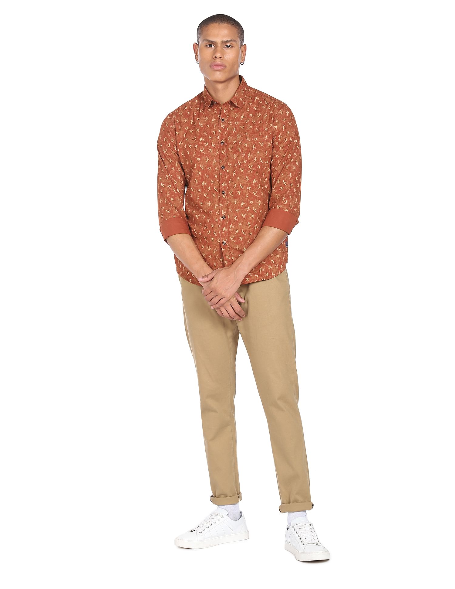 Flying Machine Abstract Print Cotton Shirt