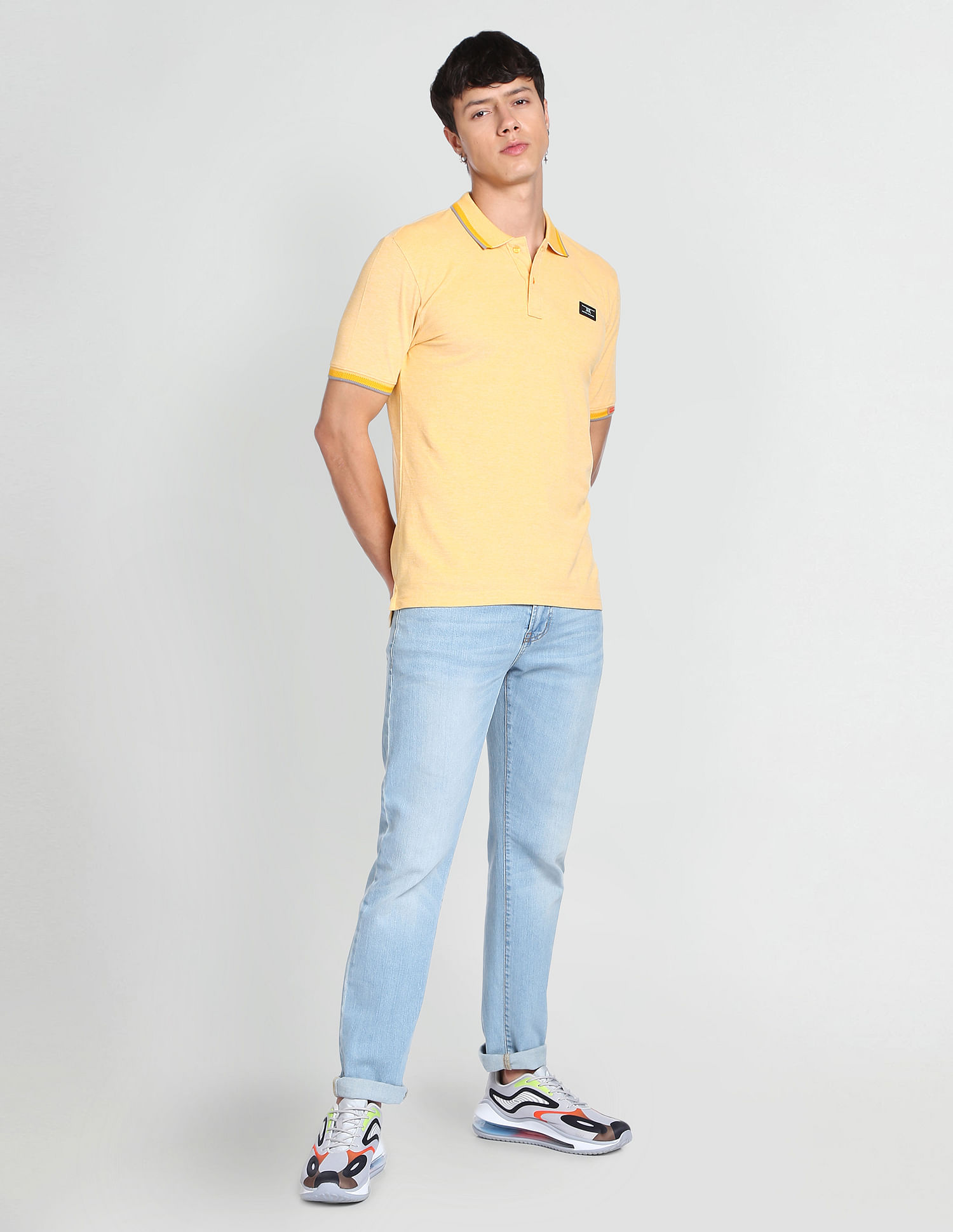 Flying Machine Striped Collar Solid Polo Shirt