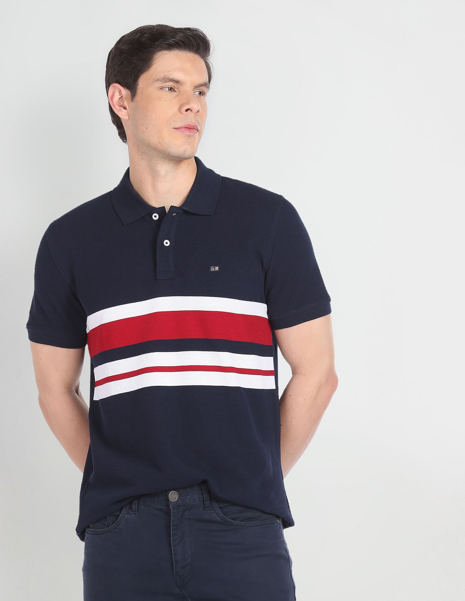 Arrow Sports Compact Cotton Horizontal Stripe Polo Shirt