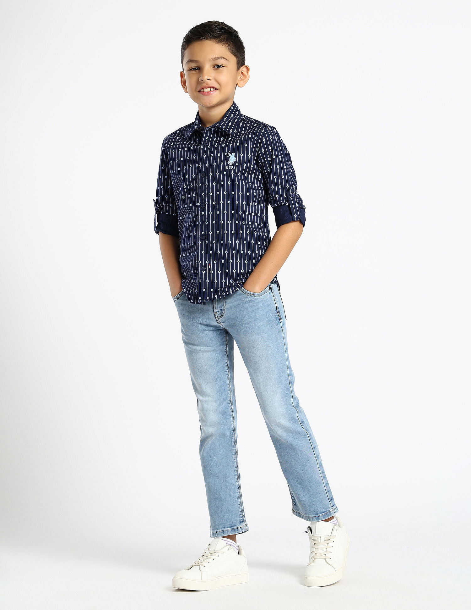 U.S. Polo Assn. Kids Boys Vertical Striped Oxford Shirt