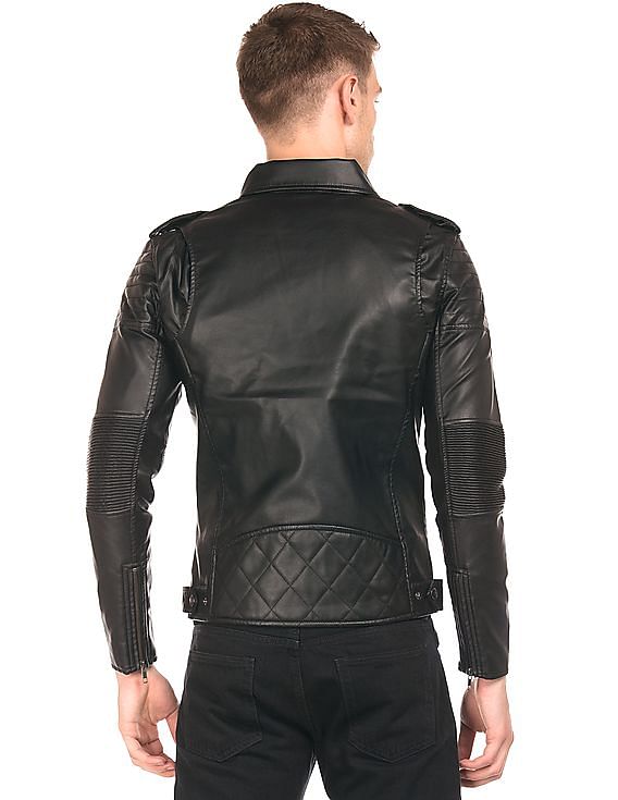 Buy Flying Machine Panelled Faux Leather Biker Jacket NNNOW