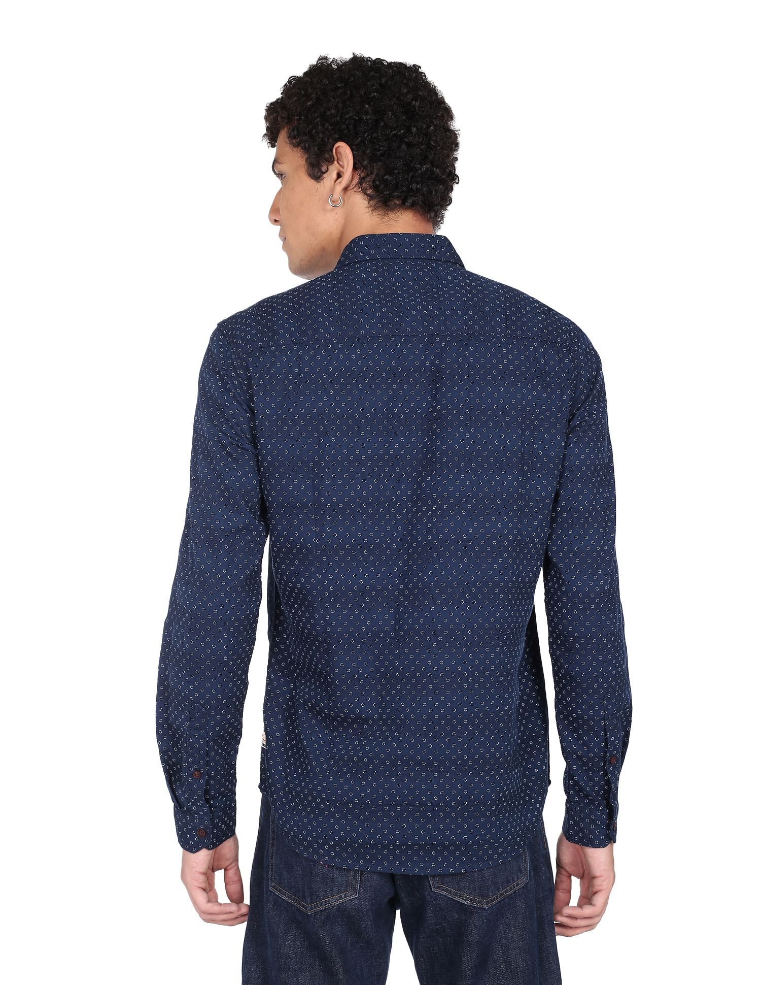 Flying Machine Geometric Print Cotton Shirt