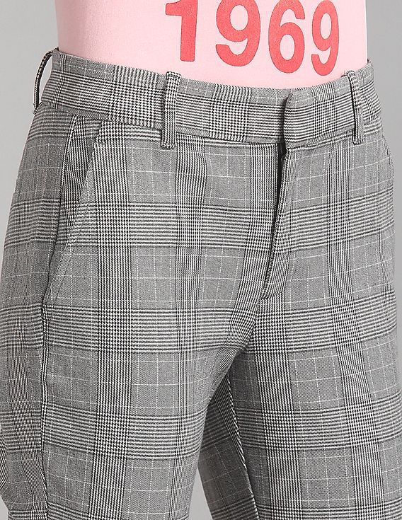 Skinny Ankle Grey Plaid Skinny Pants High-Rise Skinny Ankle Pants