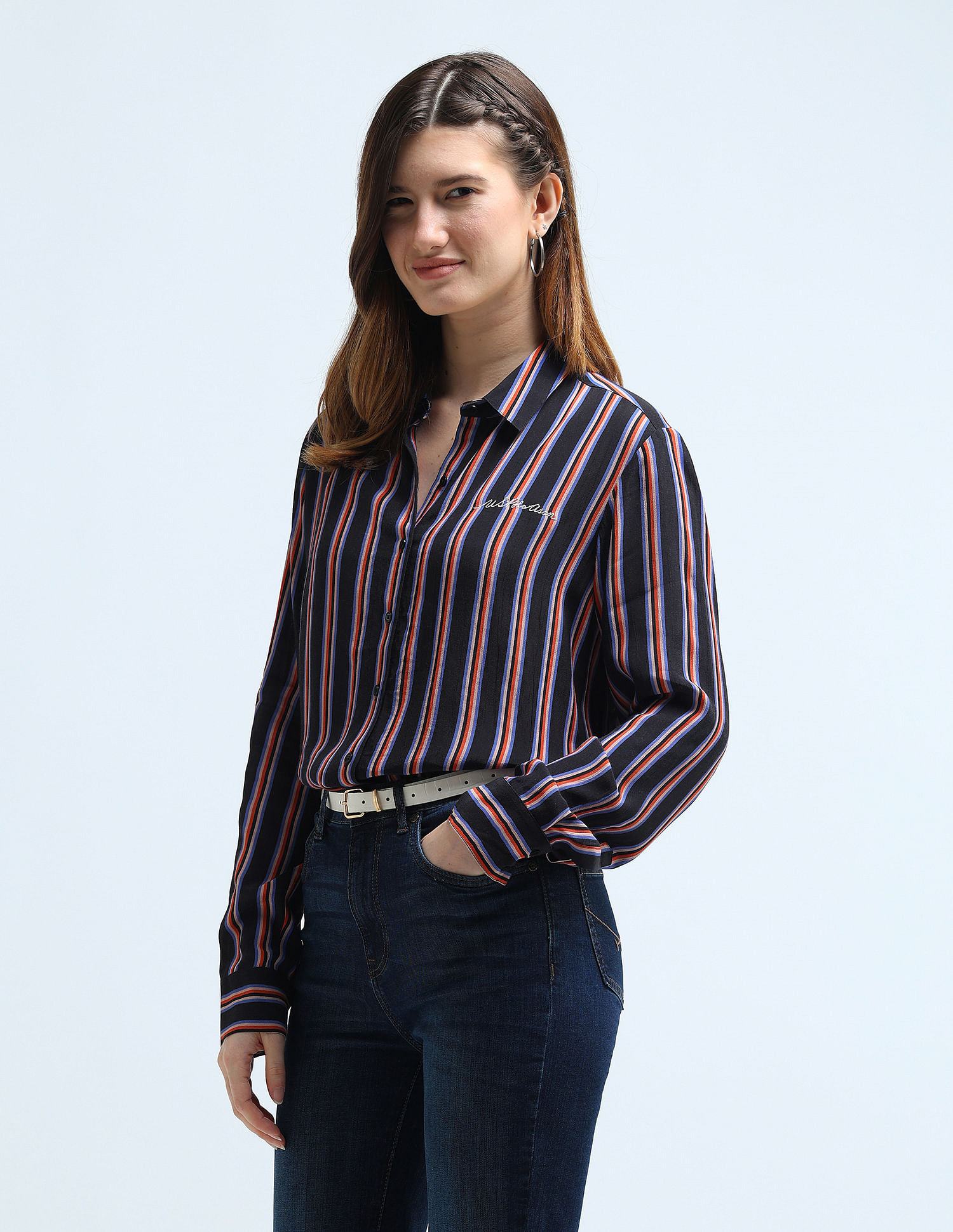 U.S. Polo Assn. Women Vertical Stripe Regular Fit Shirt