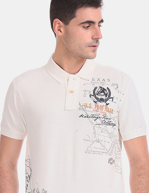 U.S. Polo Assn. Denim Co. White Printed Pique Polo Shirt