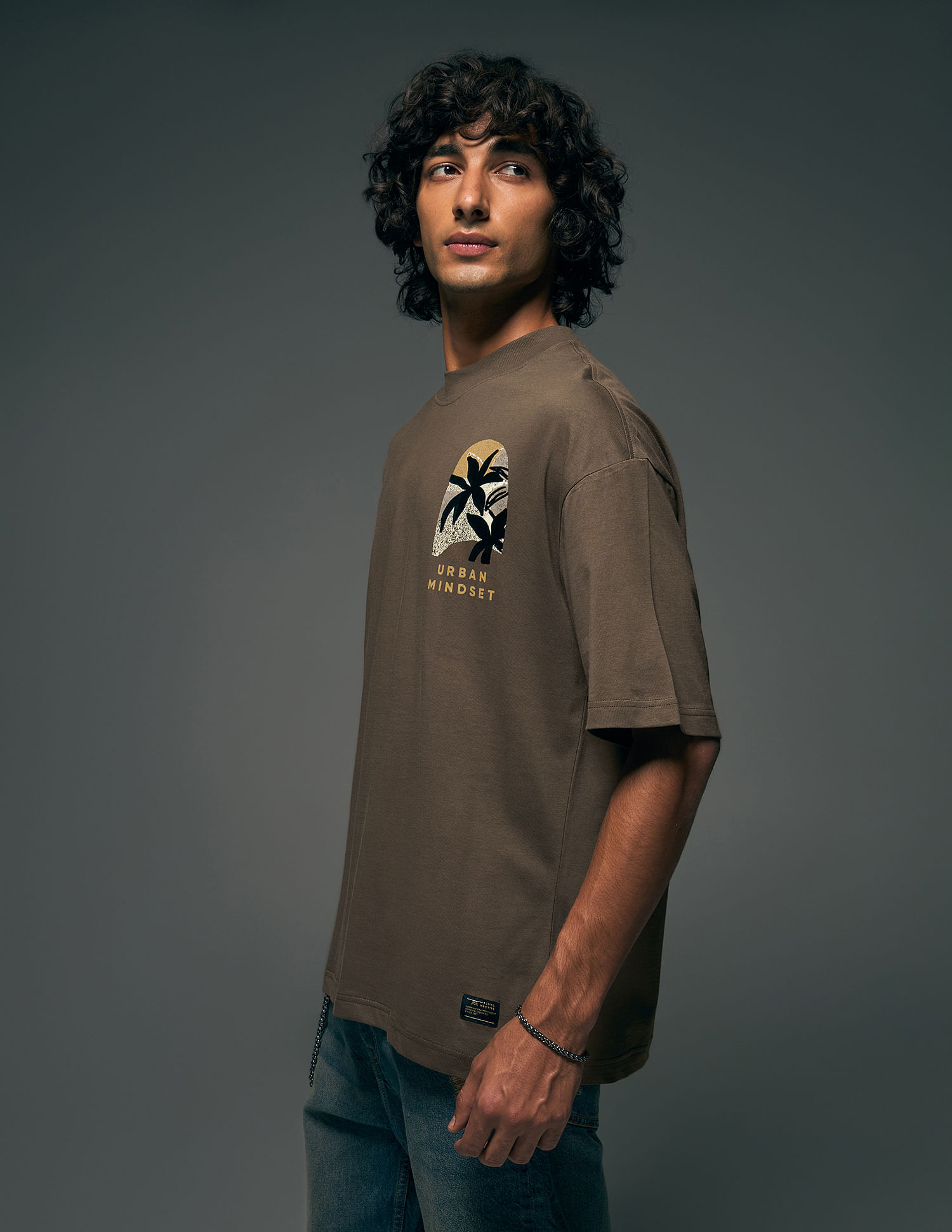 Flying Machine Street Vibe Tropical Back Printed Oversized T-shirt