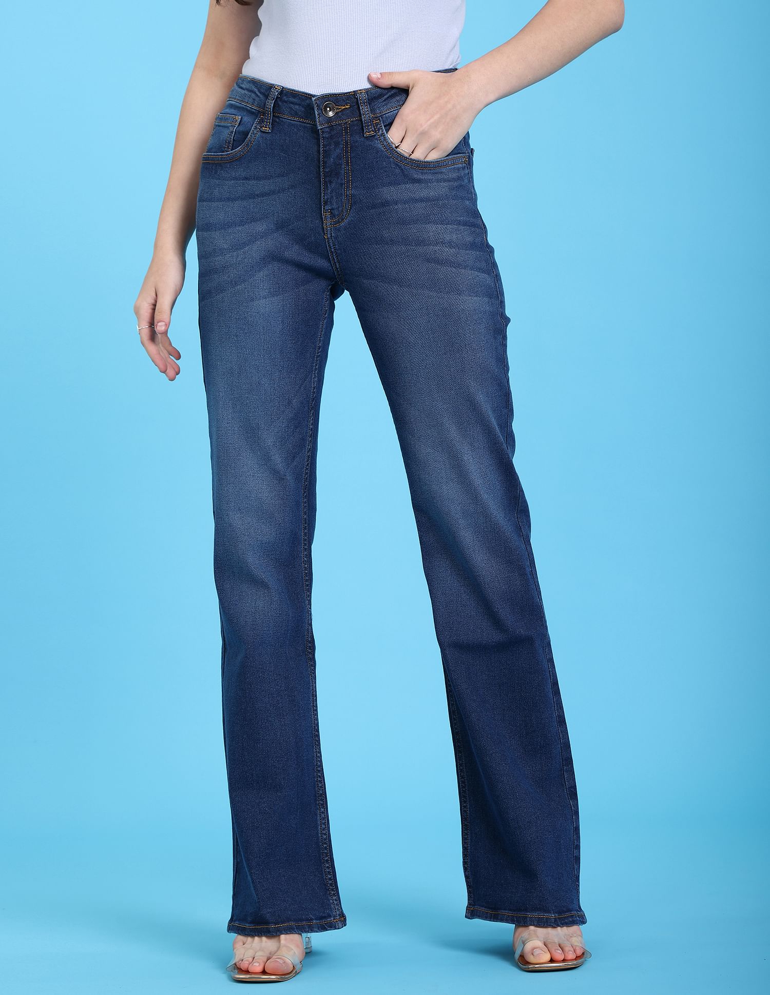 Flying Machine Women Mid Rise Bootcut Style Stone Wash Jeans