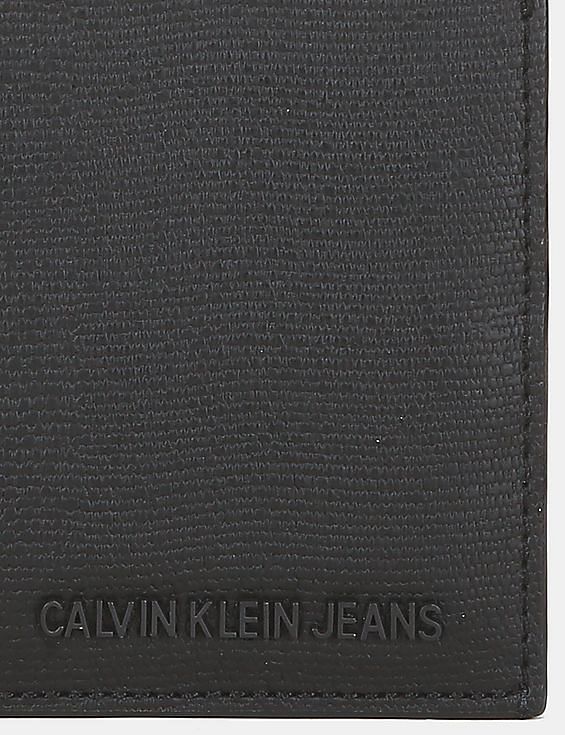 Buy Calvin Klein Men Black Textured Bi-Fold Leather Money Clip Wallet -  