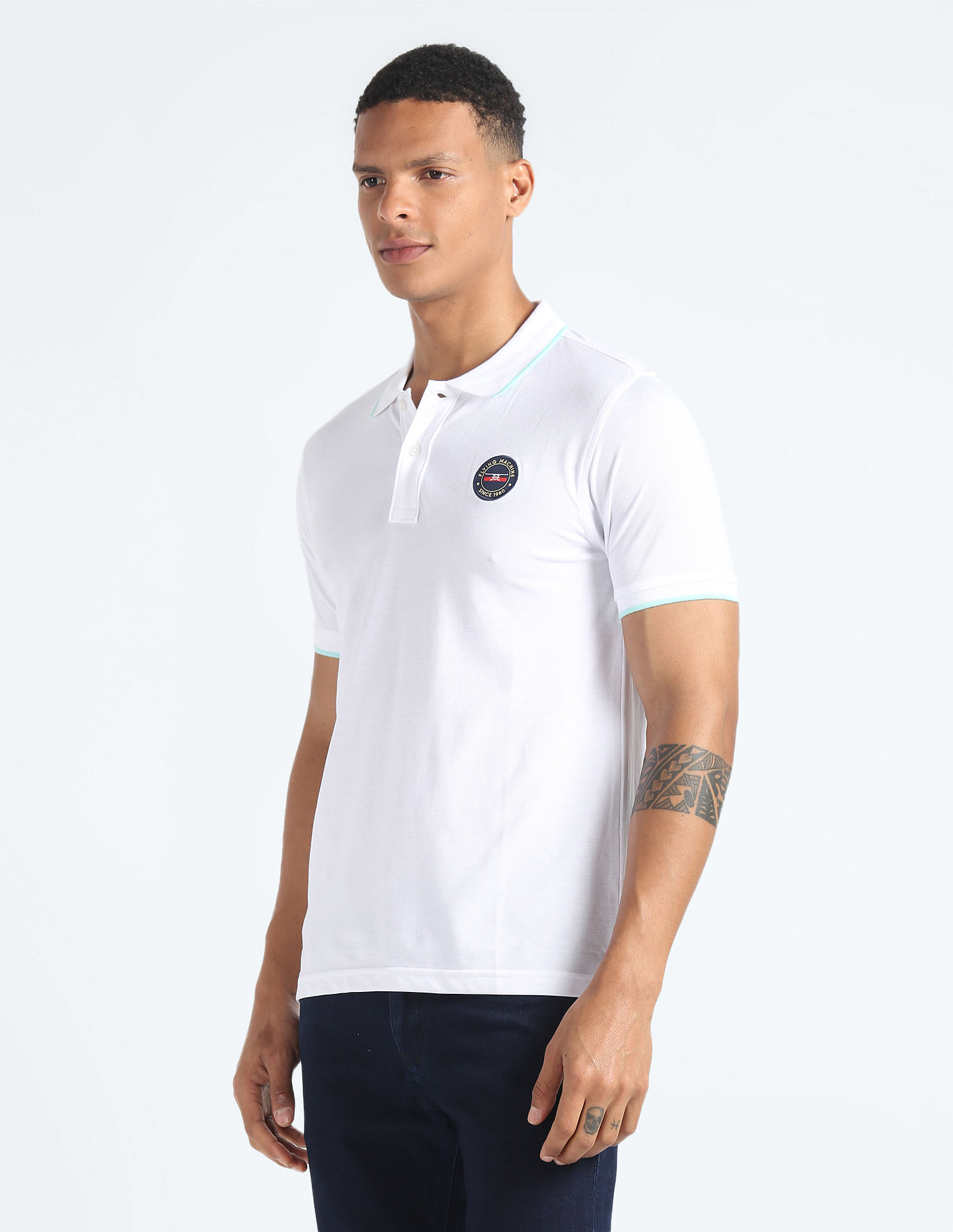 Flying Machine Solid Appliqued Logo Polo Shirt