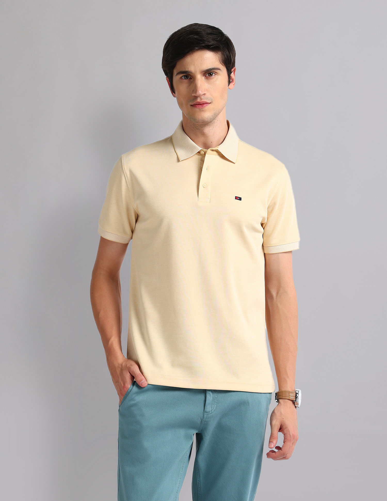 AD by Arvind Heathered Slim Fit Polo Shirt