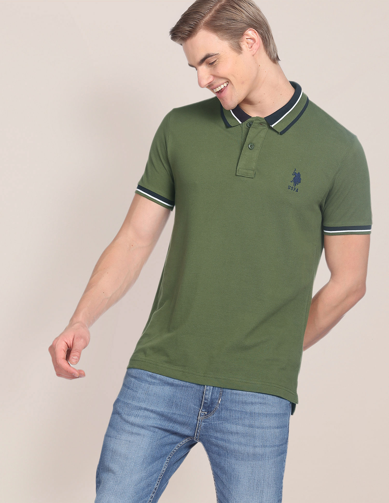 U.S. Polo Assn. Striped Collar Slim Fit Polo Shirt