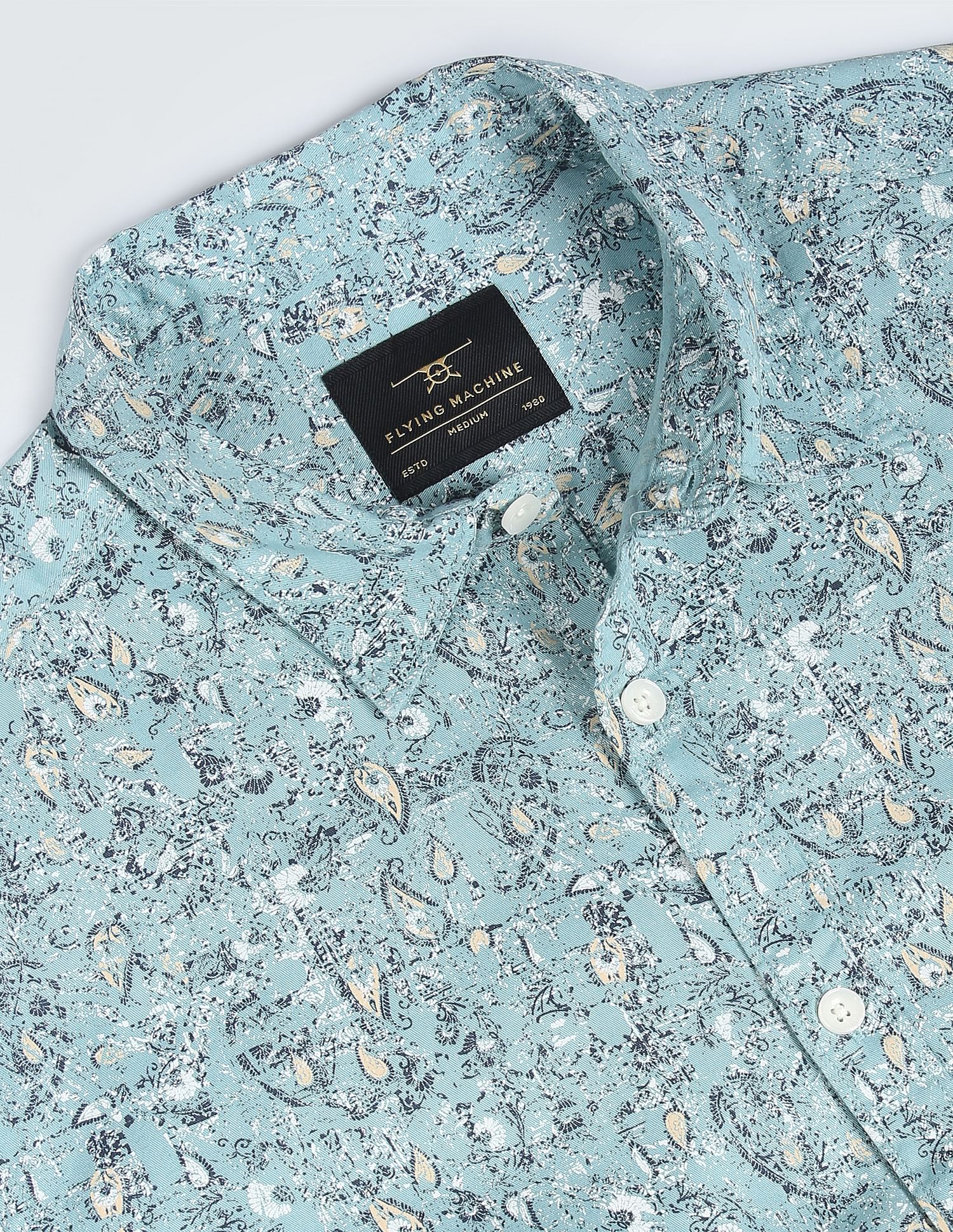 Flying Machine Abstract Print Cotton Shirt