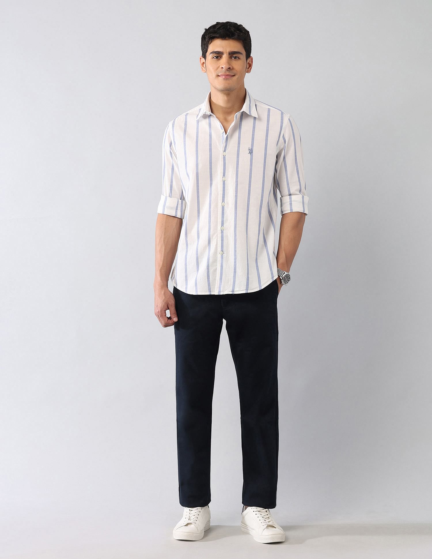 U.S. Polo Assn. Denim Co. Vertical Striped Dobby Regular Fit Shirt