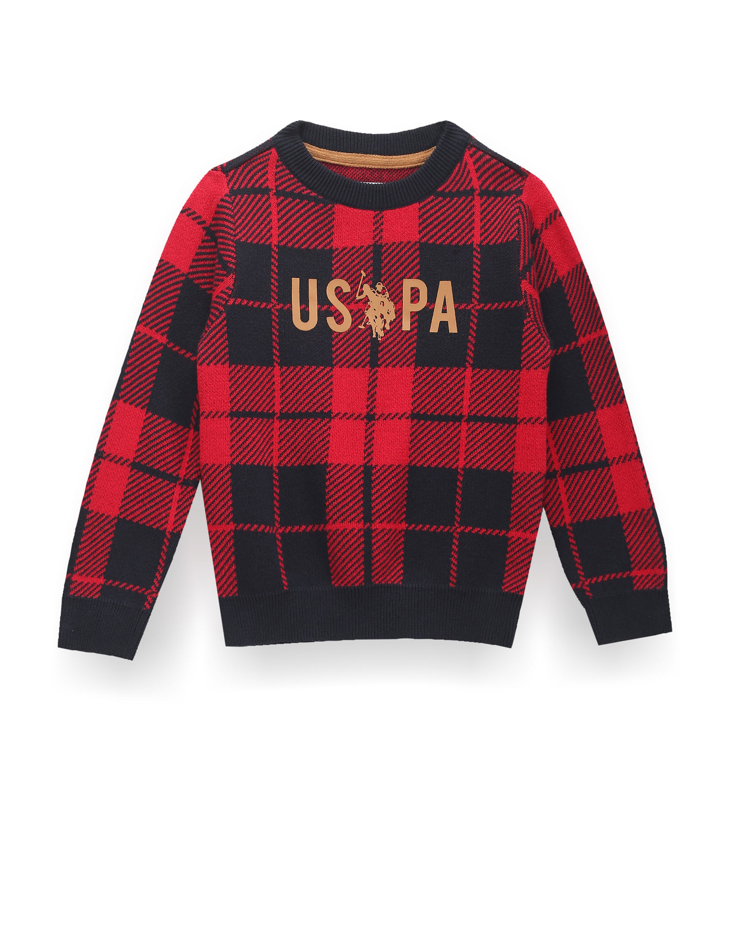 U.S. Polo Assn. Kids Boys Crew Neck Check Sweater