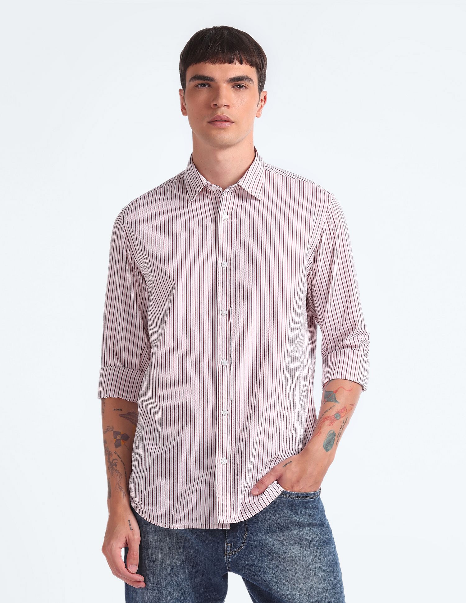 Flying Machine Vertical Stripe Seersucker Shirt