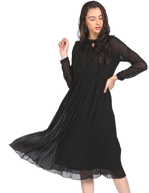 bow neck fit and flare dress Back Bow-Tie Midi Dress in Dark Indigo – MONSE main image 0