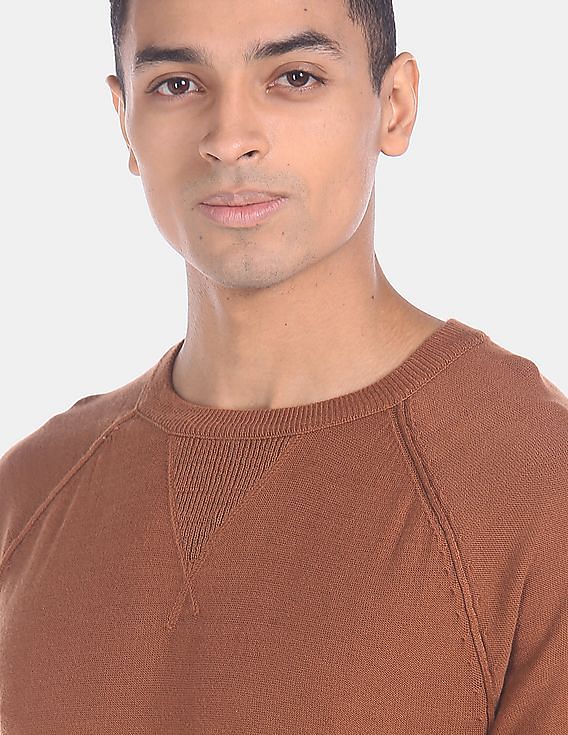 GAP Men Brown Ribbed Crew Neck Solid Sweater