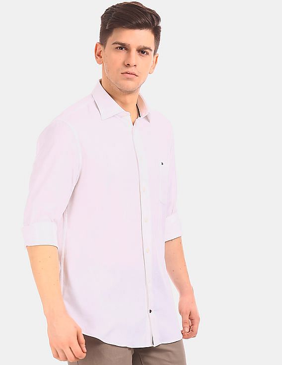 Buy Tommy Hilfiger Men White Embroidered Logo Casual Shirt - NNNOW.com