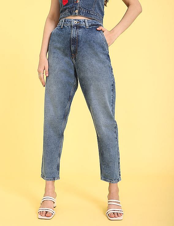 Flying Machine Women Mid Rise Acid Wash Boyfriend Slim Fit Jeans