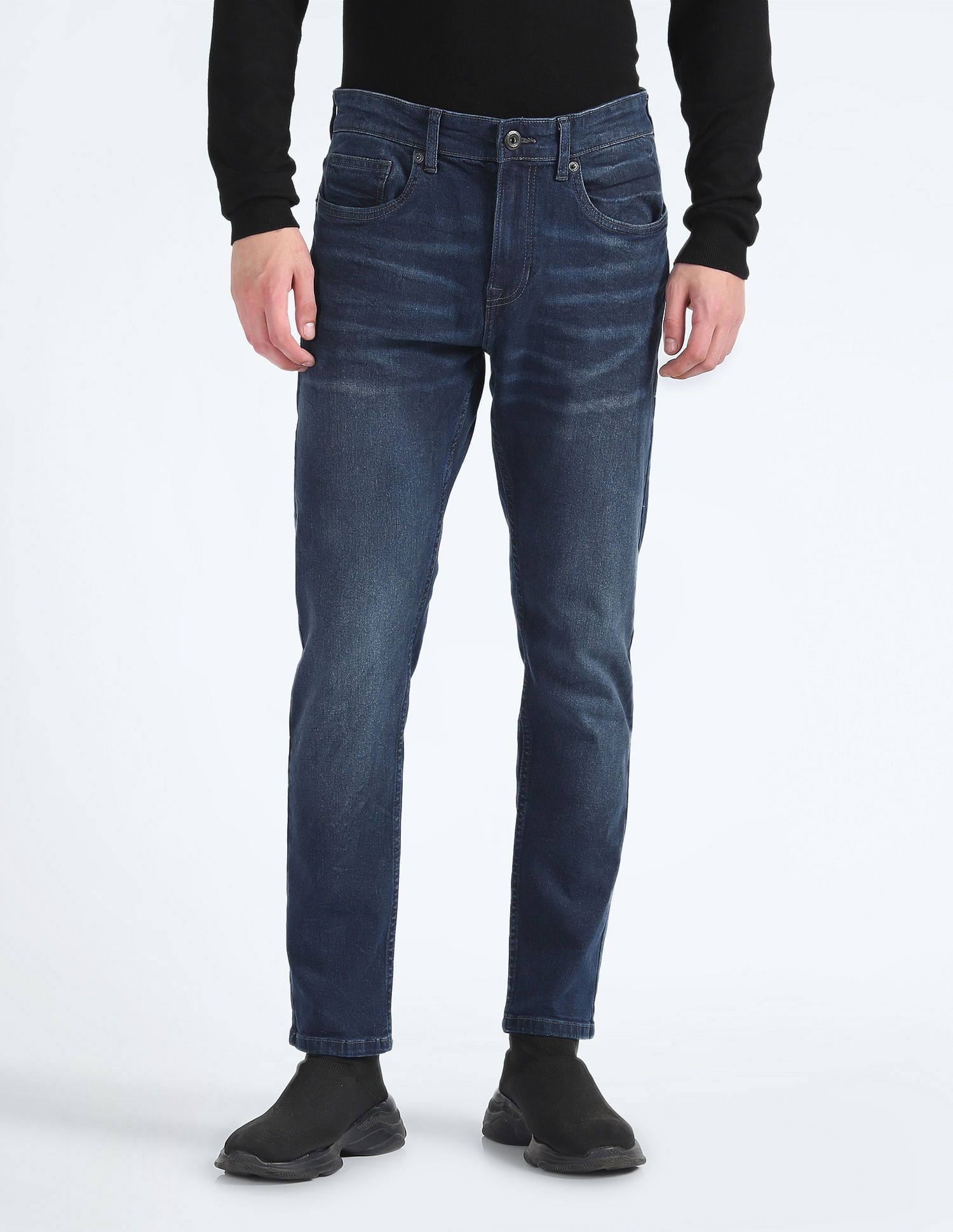 Flying Machine Stone Wash Slash Slim Tapered Fit Jeans