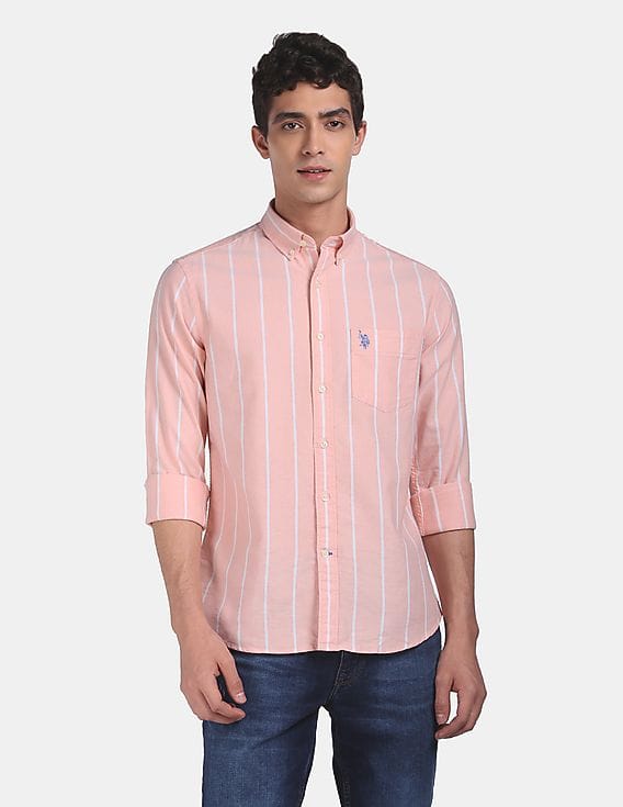 peach polo button down