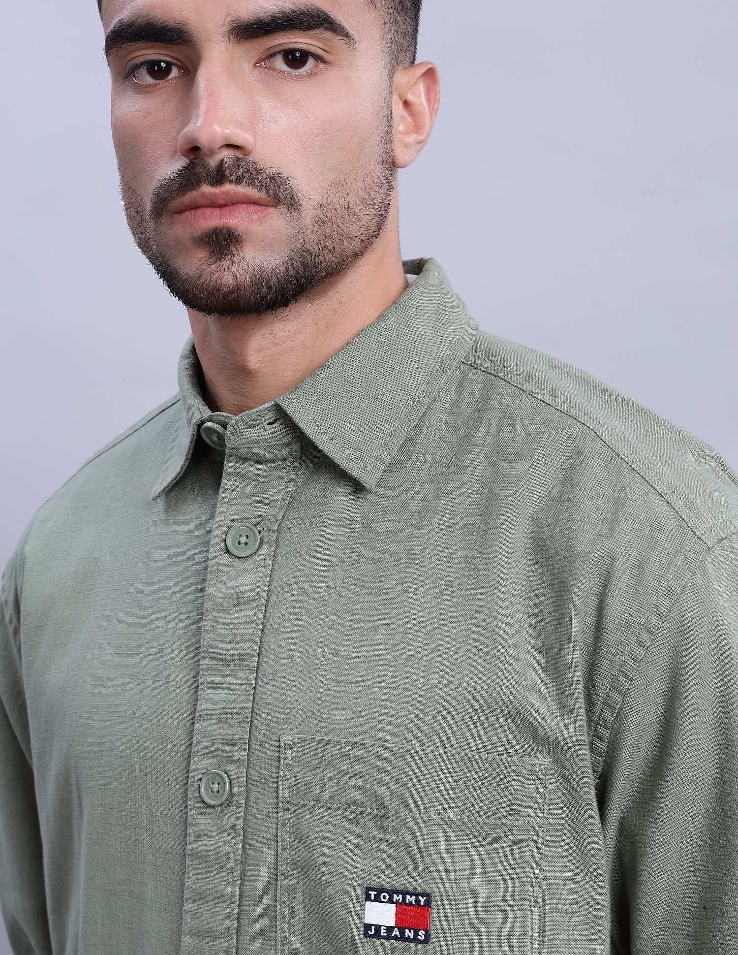 Tommy Hilfiger Solid Oversized-Fit Woven Shirts