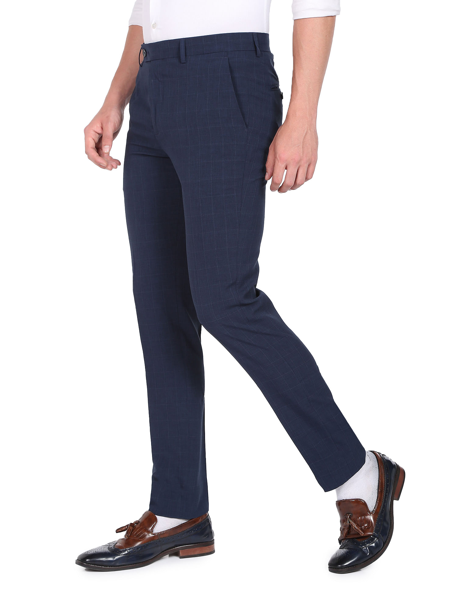 Buy Men Grey Check Slim Fit Formal Trousers Online - 729613 | Peter England