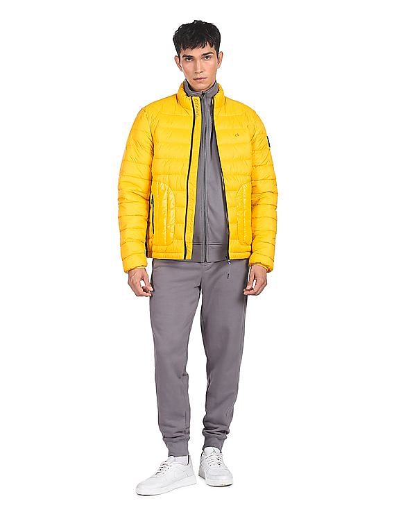 Buy Calvin Klein Men Yellow Stand Neck Recycled Nylon Jacket 