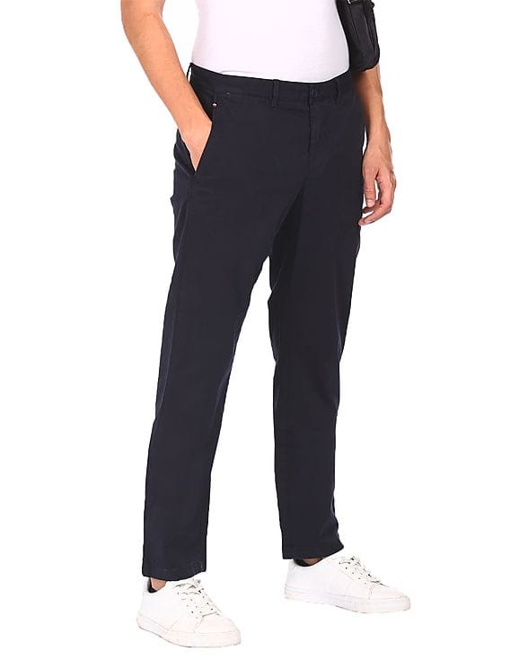Buy Tommy Hilfiger Men Navy Denton Flex Satin Casual Trousers