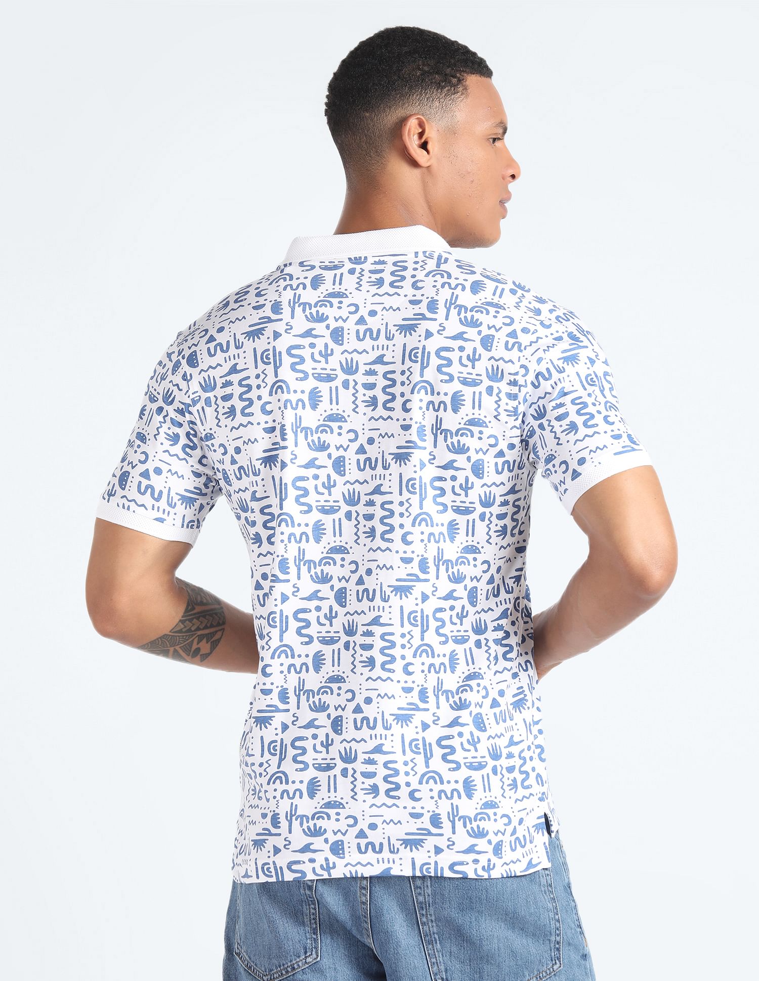 Flying Machine Graphic Print Cotton Polo Shirt