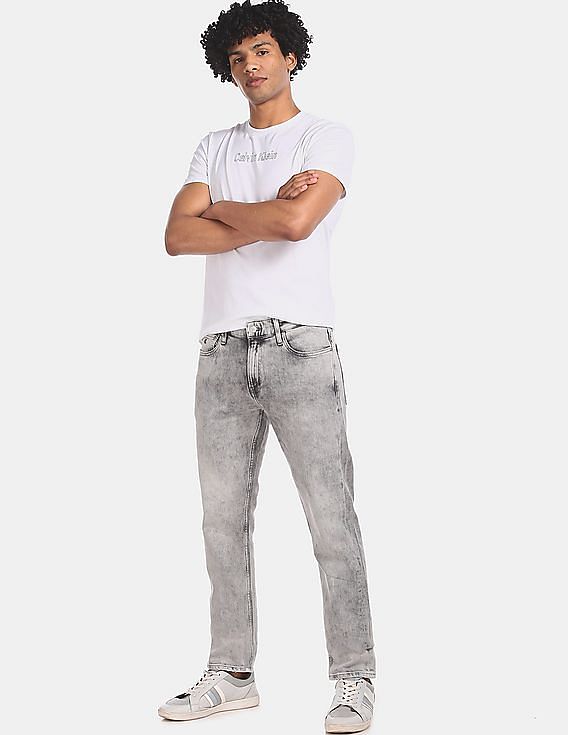 Buy Calvin Klein Men Grey Slim Fit Acid Wash Jeans 