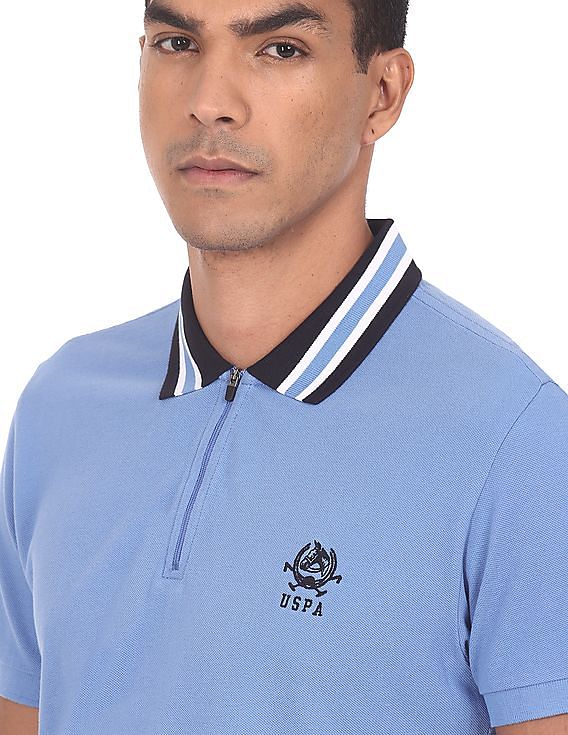 U.S. Polo Assn. Contrast Striped Collar Solid Polo Shirt