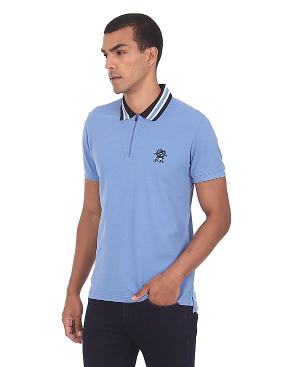 U.S. Polo Assn. Contrast Striped Collar Solid Polo Shirt