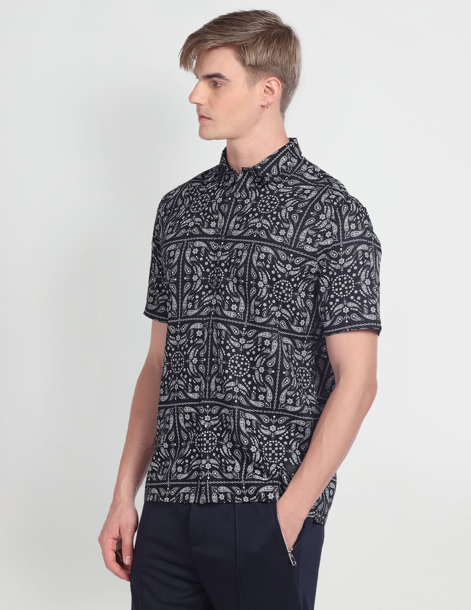 Flying Machine Short Sleeve Paisley Print Shirt