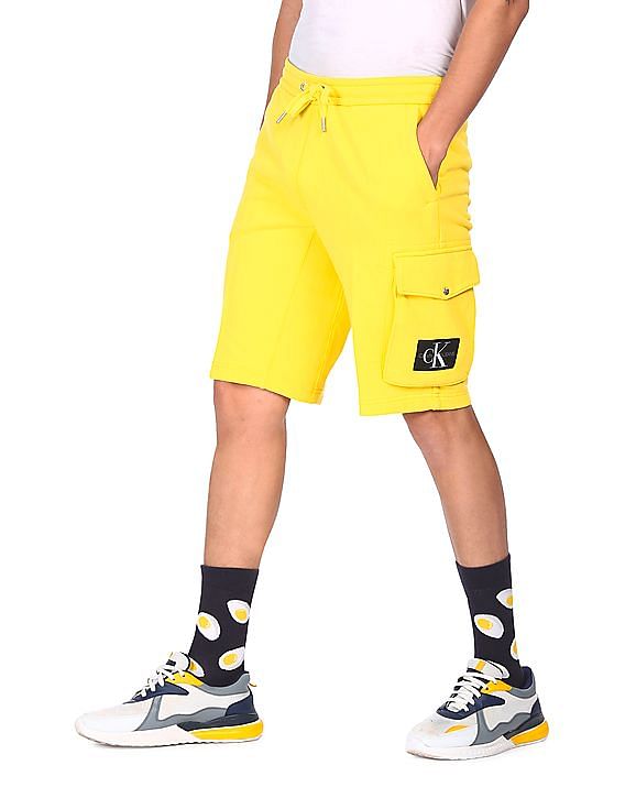 Calvin Klein Men Yellow Drawstring Waist Brand Logo Shorts