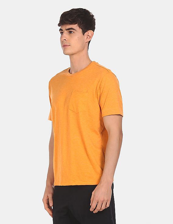 Aeropostale Men Orange Chest Pocket Heathered T-Shirt