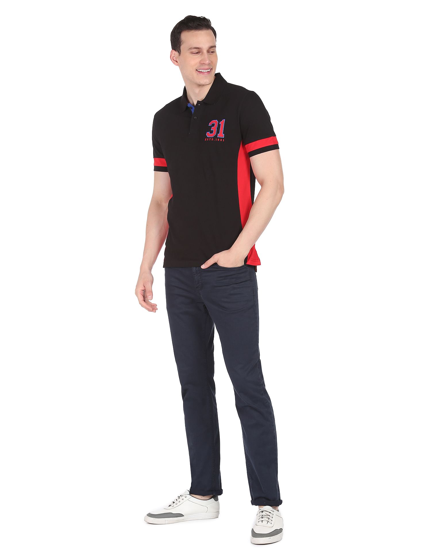 AD by Arvind Cotton Colour Block Polo Shirt