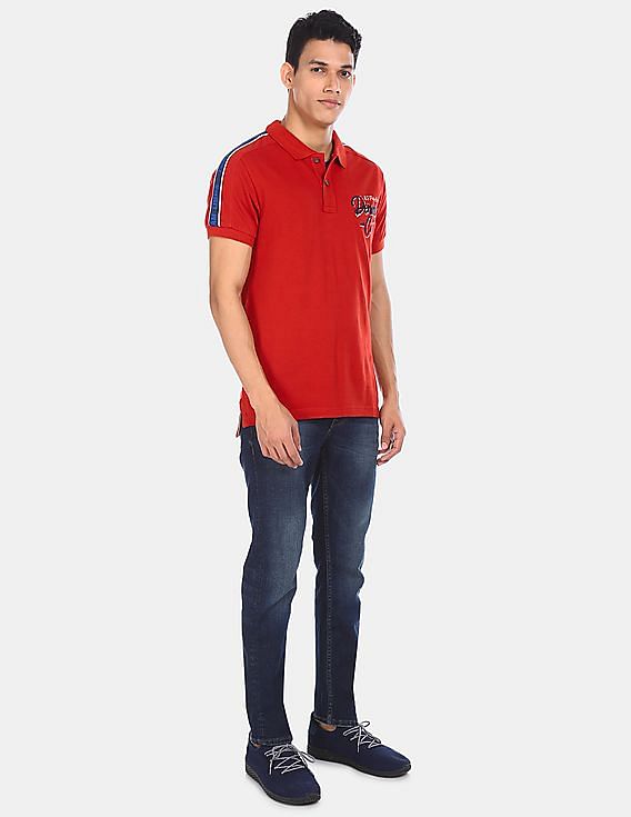 U.S. Polo Assn. Men Red Short Sleeve Brand Print Polo Shirt