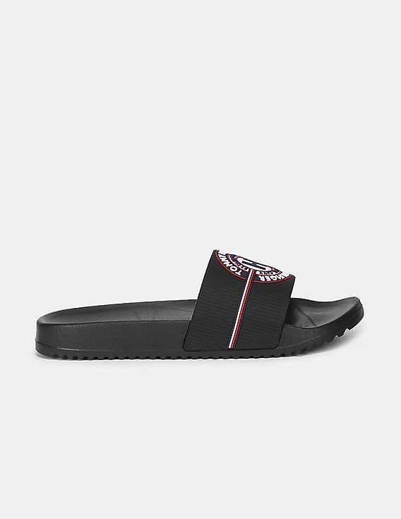 Buy Tommy Hilfiger Men Black Brand Embossed Strap Sliders NNNOW