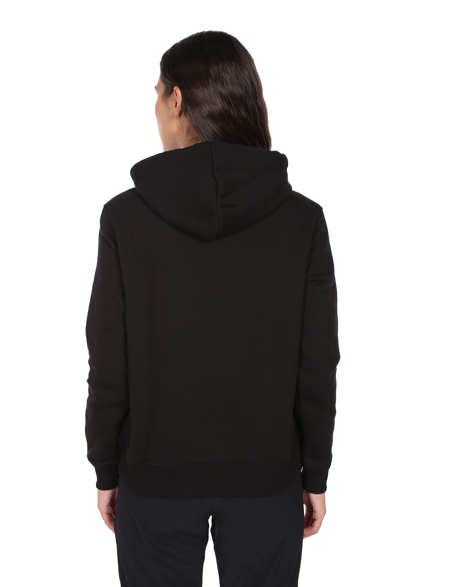 Calvin Klein Women Black Brand Monogram Hooded Sweatshirt