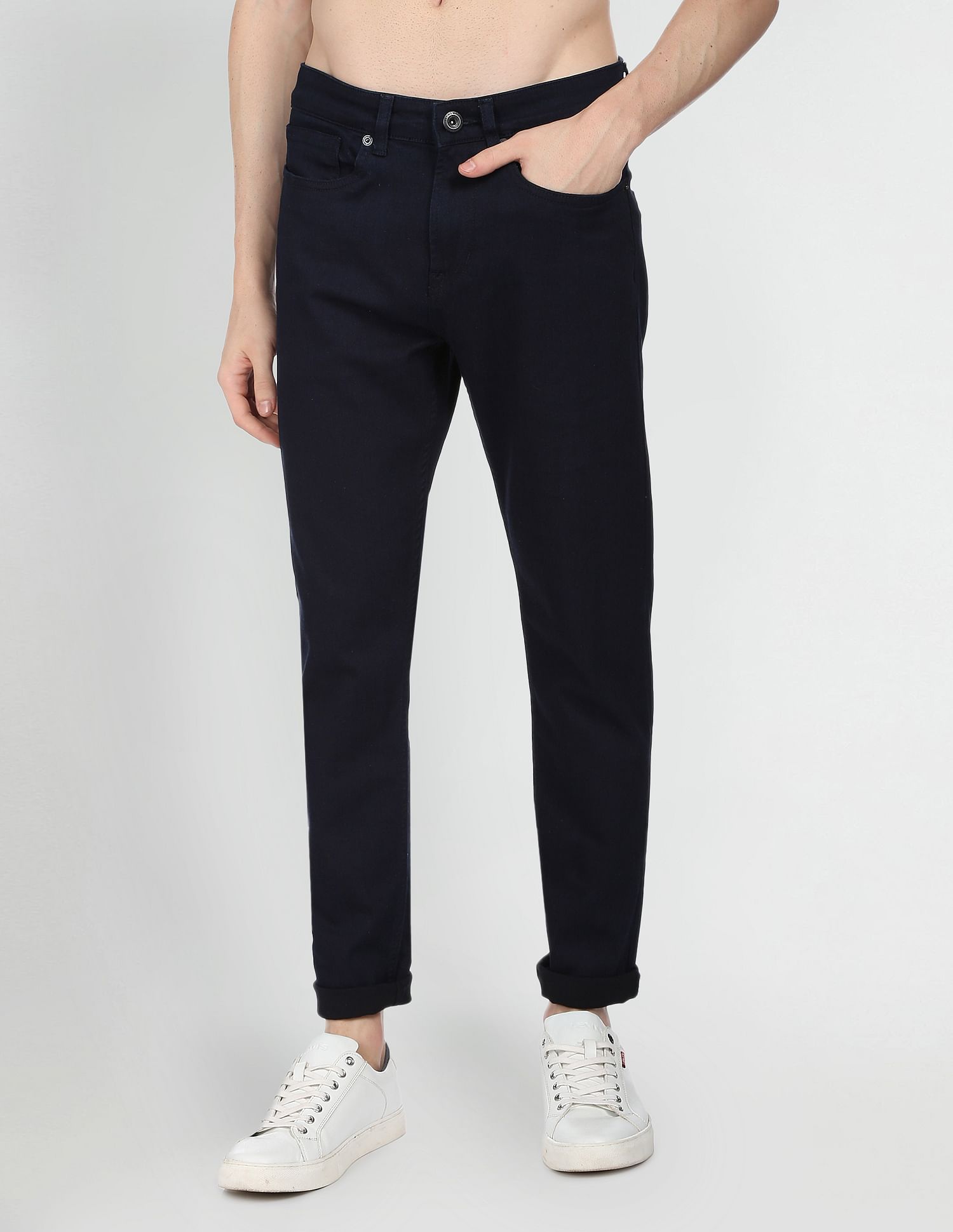 Flying Machine Stone Wash Slash Slim Tapered Fit Jeans