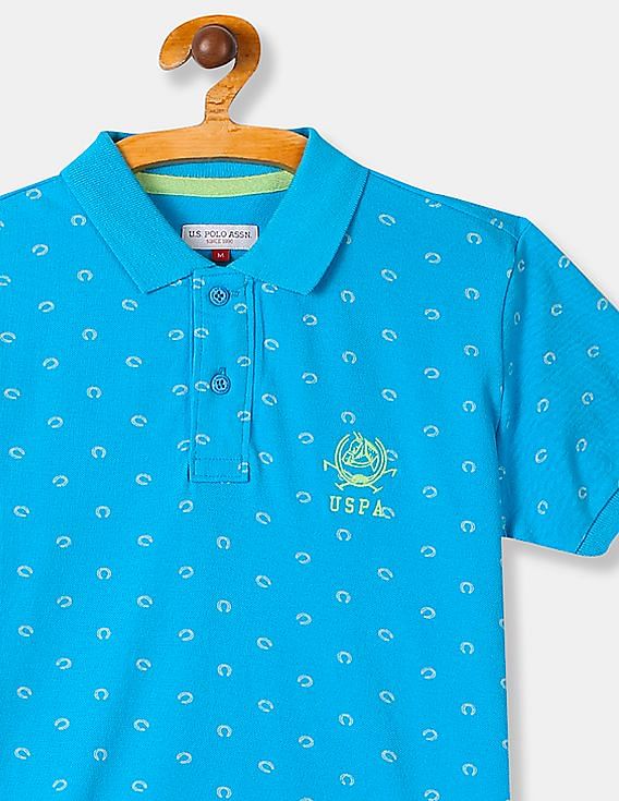 Blue polo shirt with yellow clearance horse