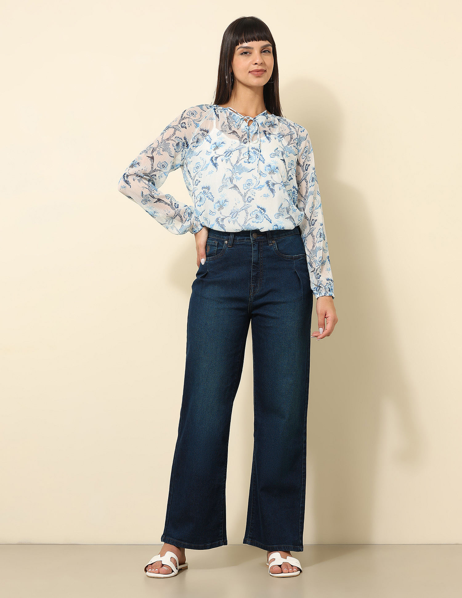 U.S. Polo Assn. Women Chiffon Sheer Floral Printed Top