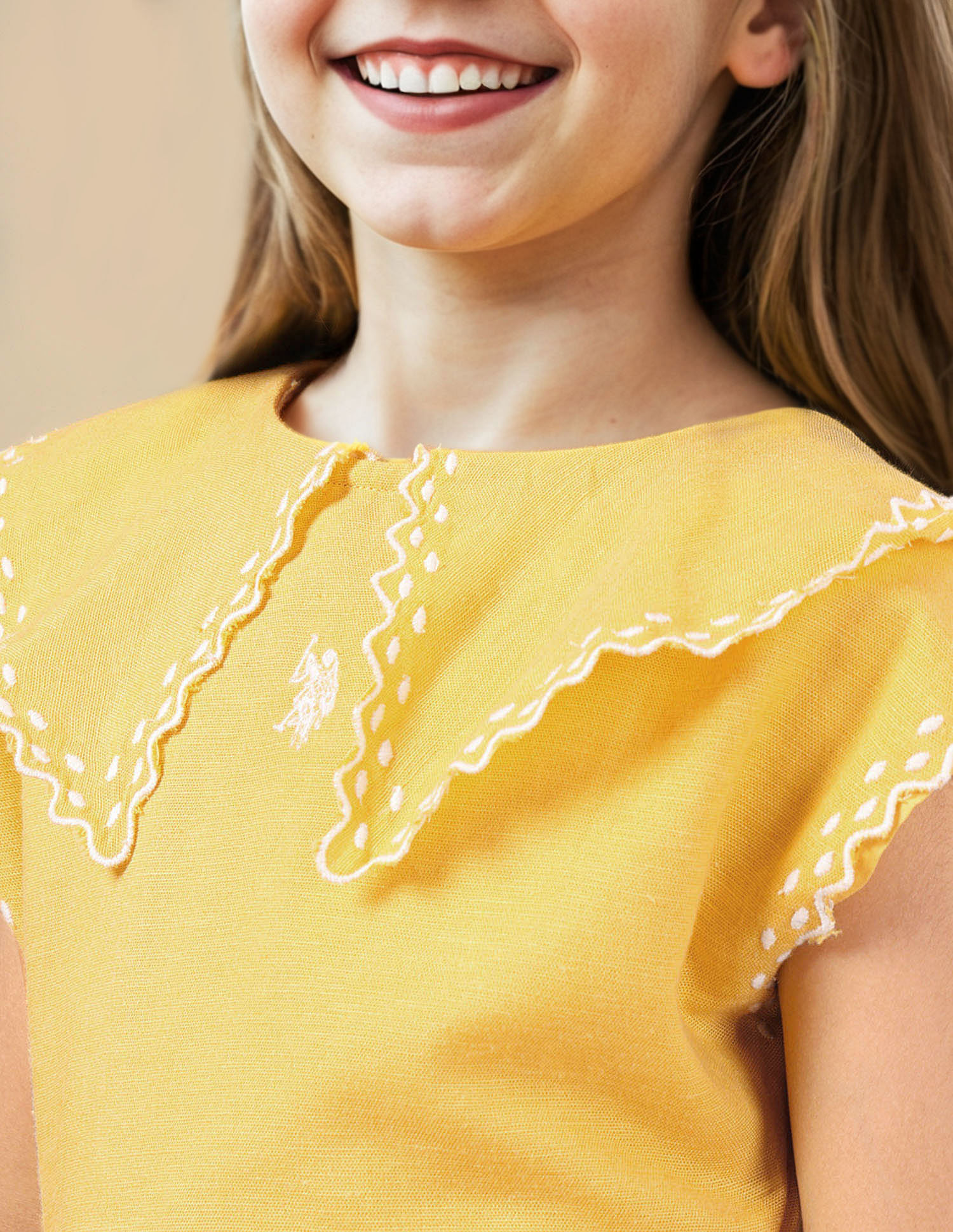 U.S. Polo Assn. Kids Girls Embroidered Collar Pure Cotton Dress