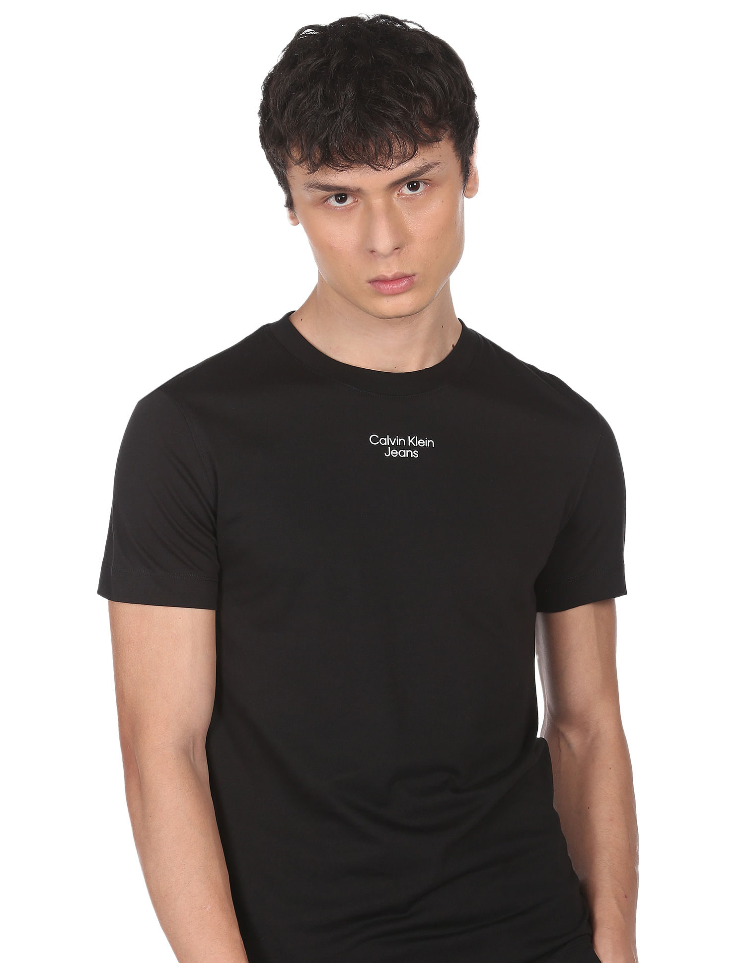 Calvin Klein Jeans Men Black Crew Neck Logo T-shirt